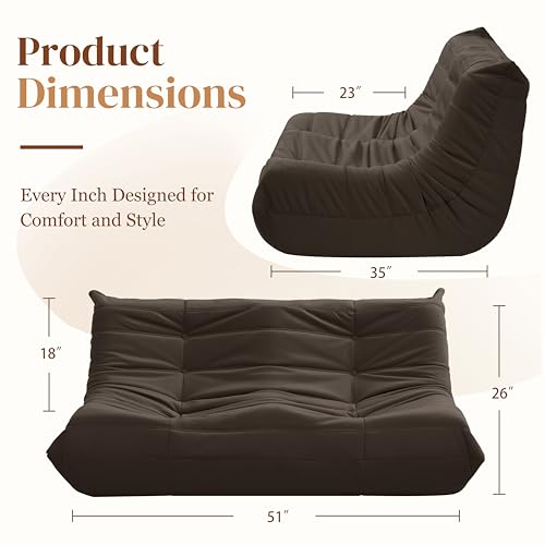 Bean Bag Chair for Adults - Suede & Microfiber Fireside Floor Chair, Comfortable Corner Lounge Sofa for Living Room, Bedroom, Office (3-Seater, Beige)