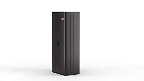 Suncast 19 Cubic Ft. Heavy-Duty Resin Cabinet with Lockable Handles, Multi-Wall Construction, and Metal-Reinforced Shelves for Basement
