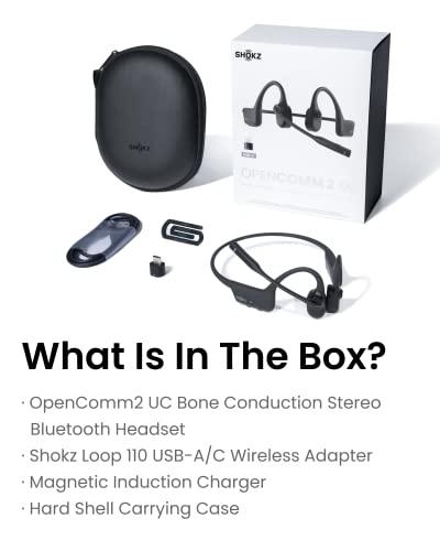 SHOKZ OpenComm2 UC - Bone Conduction Bluetooth Stereo Computer Headset with Boom Mic - USB-C Compatible with PC and Mac - Zoom Certified