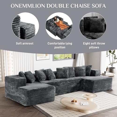 131" Modular Sectional Sofa Cloud Couch, Corduroy Memory Foam Black Sectional Couches for Living Room, Modern Deep Seat Boneless Sofa