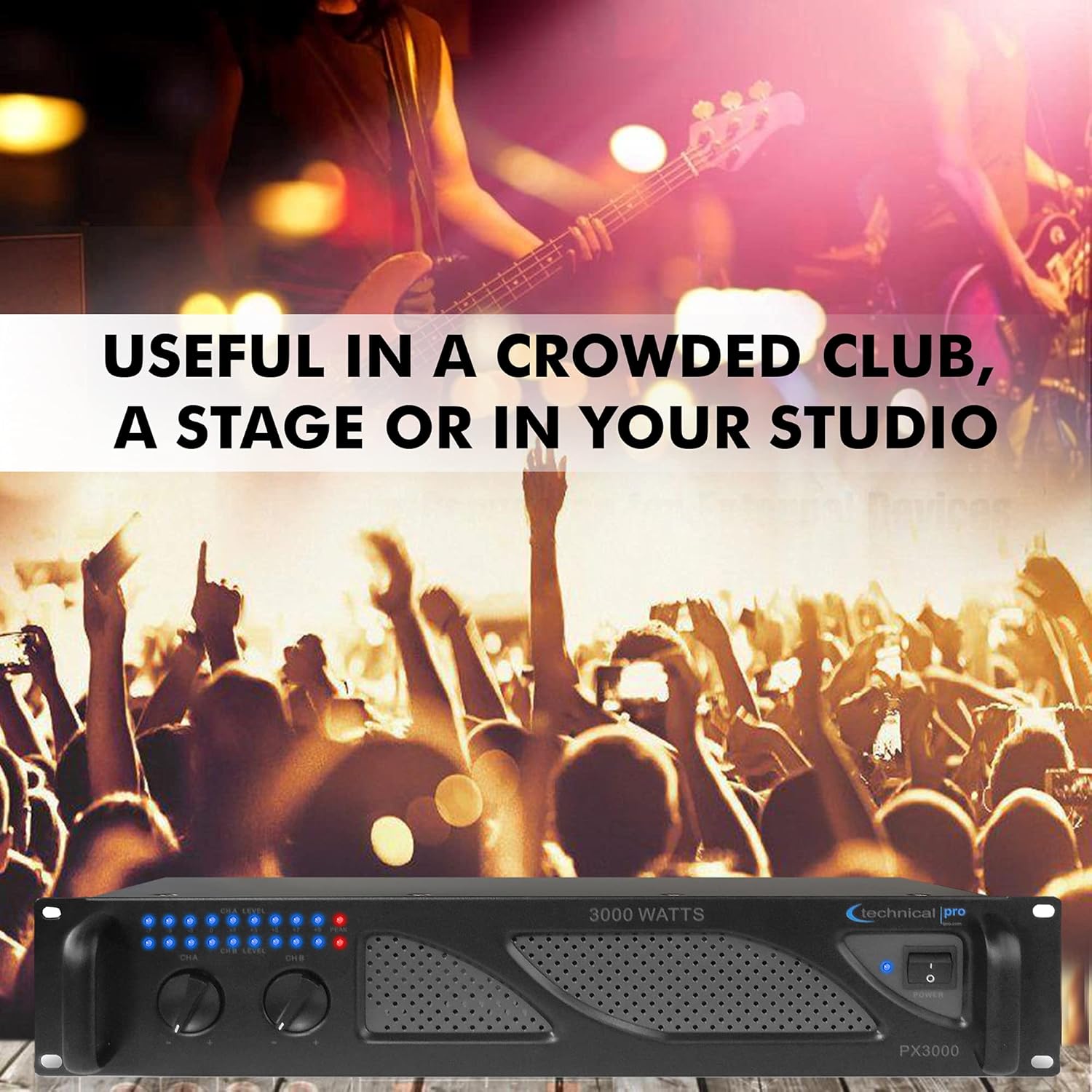 Technical Pro Professional 3000 Watts 2U 2-Channel DJ Power Amplifier with Dual Cooling Speed Fans and Integrated Power Stabilizer