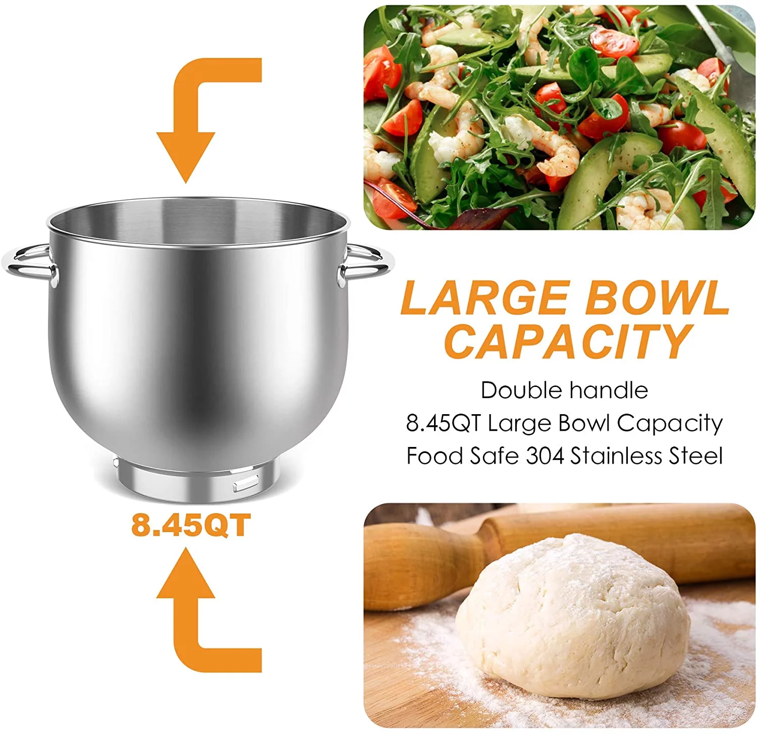 HOWORK Stand Mixer, 8.45 QT Bowl 660W Food Mixer, Multi Functional Kitchen Electric Mixer With Dough Hook, Whisk, Beater (8.45 QT, Champagne Gold)