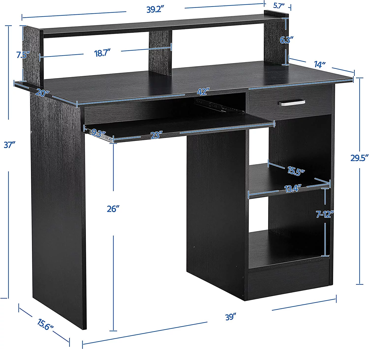 Home Office Wood Computer Desk with Keyboard Tray and Drawers, Students Writing Table with Storage Drawers & Hutch, Modern PC Laptop Desk