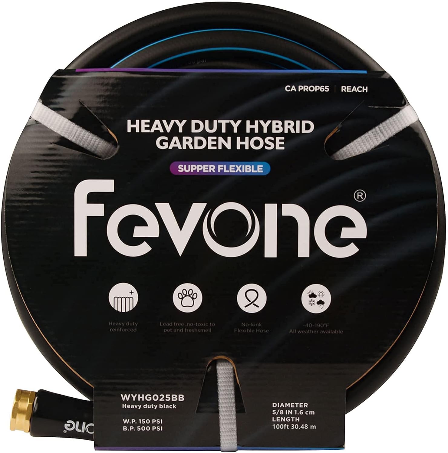 Fevone Garden Hose 100ft Heavy Duty Water Hose, 5/8 Hybrid Hose Flexible Kink Free Lightweight Garden Hoses 100 ft, 3/4 Brass Fittings Pack of 2