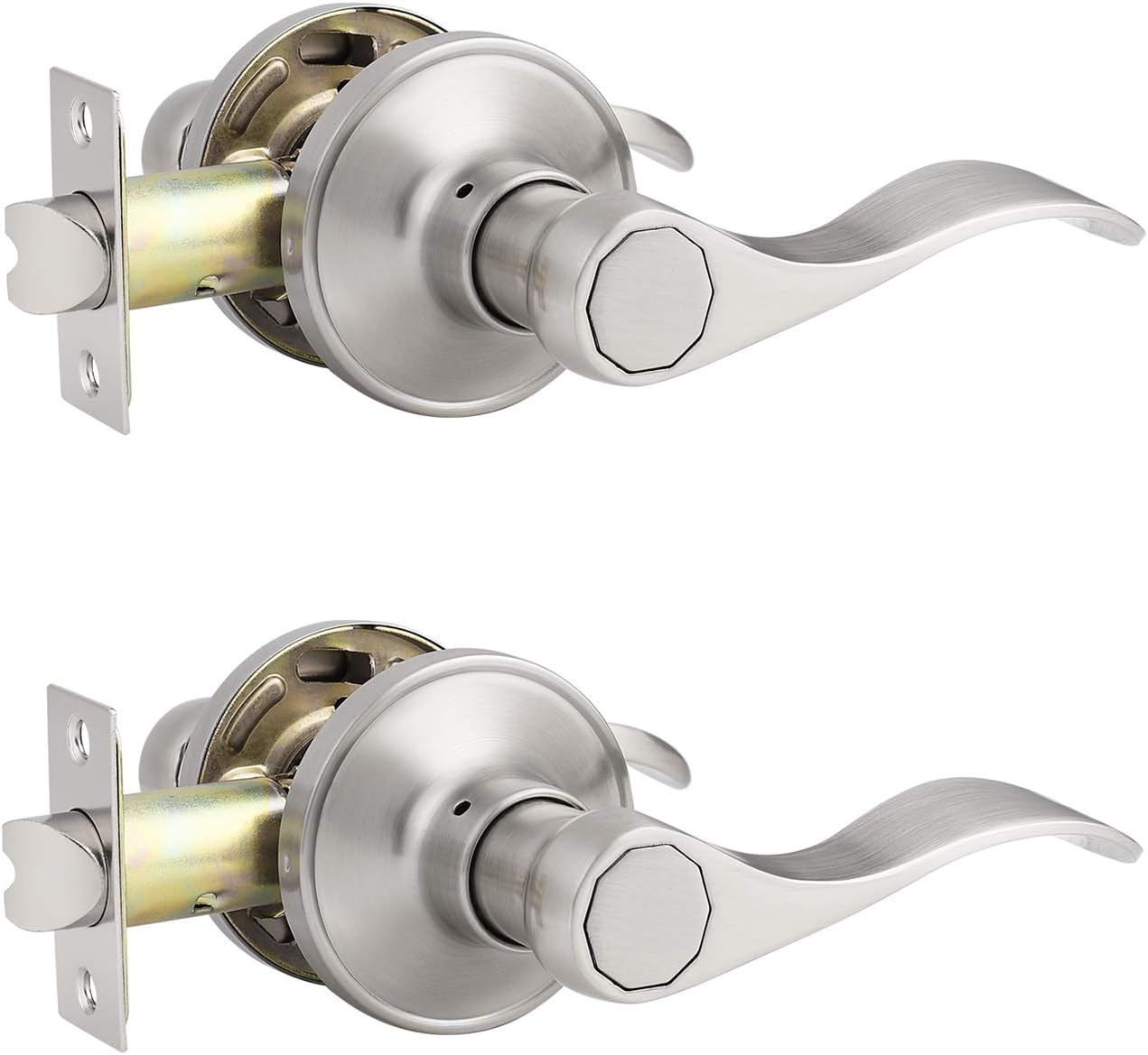3 Pack Knobonly Non-Locking Brushed Nickel Passage Door Leverset Heavy Duty Flat Door Lever Fit for Hall or Closet 815 Style Pack of 2