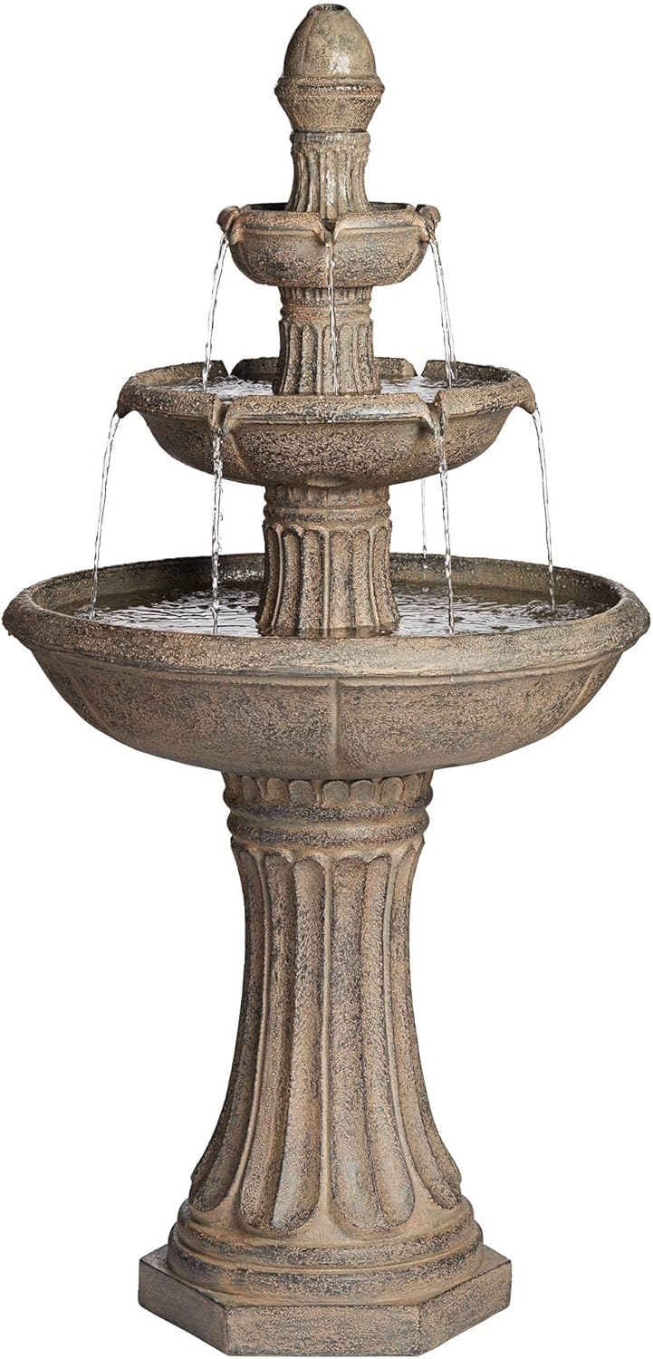 Farron Rustic Outdoor Floor Water Fountain 46" High with Light LED 3-Tiered for Garden Patio Yard Deck Home Lawn Porch House Relaxation Exterior