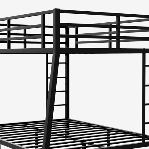 Heavy Duty Bunk Bed Frame with Ladder, Twin XL Over Twin XL Bunk Beds with Safety Guardrails, Adults Bunk Beds with Noise-Reducing Rubber Stoppers