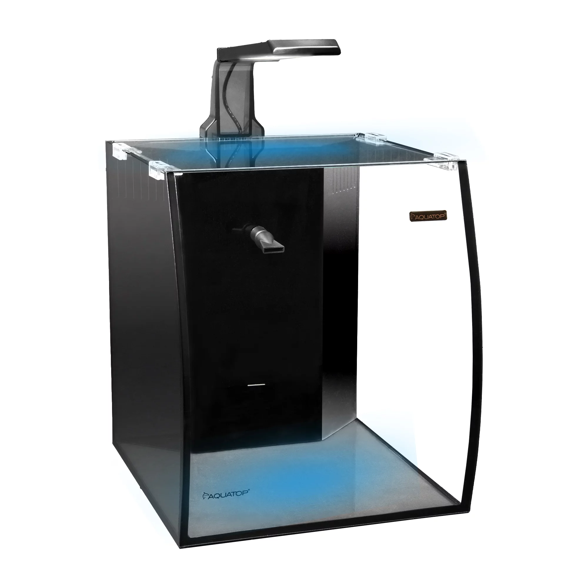 Aquatop Bow Front 5 Gallon Glass Aquarium Desktop Fish Tank, All In One with Pump and LED Light, BFT-05