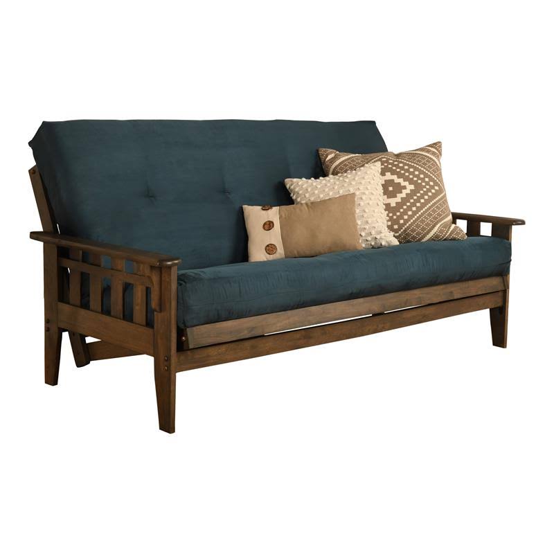 Kodiak Tucson Rustic Walnut Finish Full Futon with Suede Navy Mattress