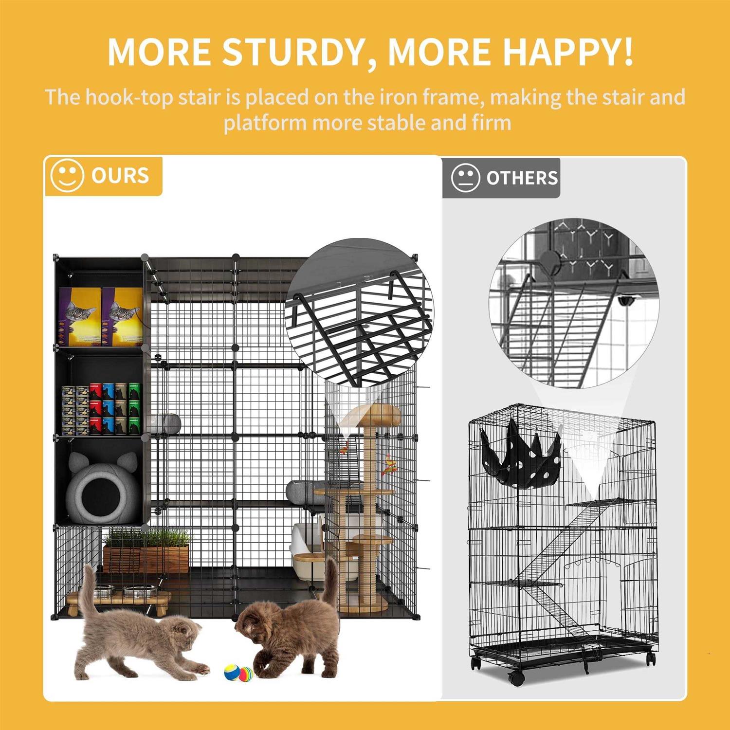 Dextrus 4-Tiers Cat Cages with Storage Cube DIY Catio Outdoor Cat Enclosures Metal Cat Playpen with Free Hammock Ideal for 1-4 Cats