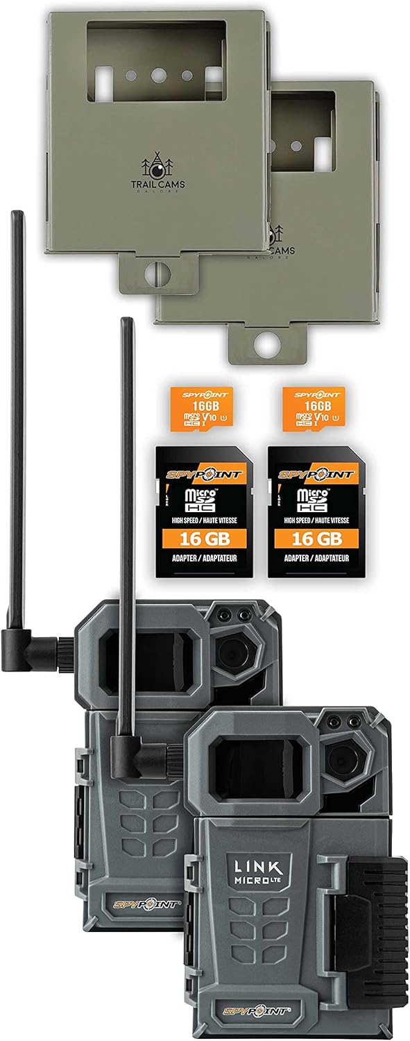 SPYPOINT Link-Micro-LTE Cellular Trail Camera Twin Pack with Two SD Cards and Two Steel Cases (Link-Micro-LTE-V)