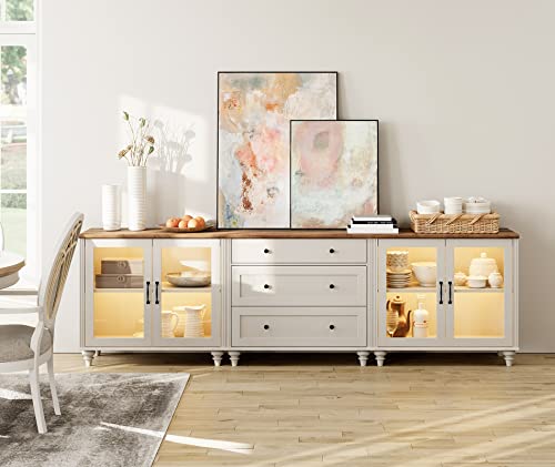 WAMPAT 3-in-1 Sideboard Buffet Cabinet with Storage, Kitchen Pantry Storage Cabinet with Glass Door & Drawer