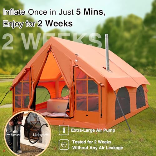 2025 Upgraded Waterproof Inflatable Camping Tent, Large Blow-Up Air Tent, No Assembly Needed Luxury Glamping House, Oxford Fabric