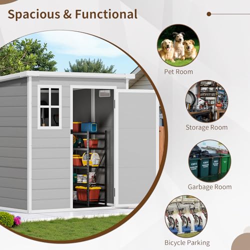 NicBex 6×5 Resin Outdoor Storage Shed with Floor & Window– All-Weather Lockable Small Tool Shed
