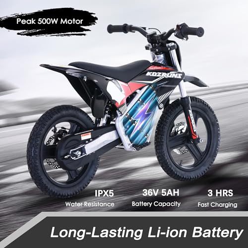 OLALA 36V Electric Dirt Bike for Kids Aged 4-8, Brushless 350W Racing Grade Electric Motorcycle, Up to 18.6MPH & 3 Speed Settings, Dual Disc Brakes