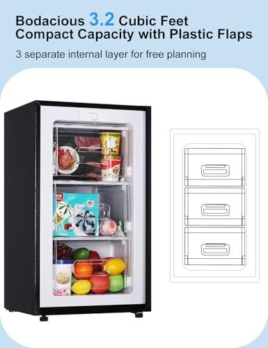 Upright Freezer, 3.2 Cu Ft Mini Small Deep Freezer for 1-2 People, Portable Compact Freezer with 3 Plastic Baffles, 4D Cooling & 40dB Ultra-Quiet