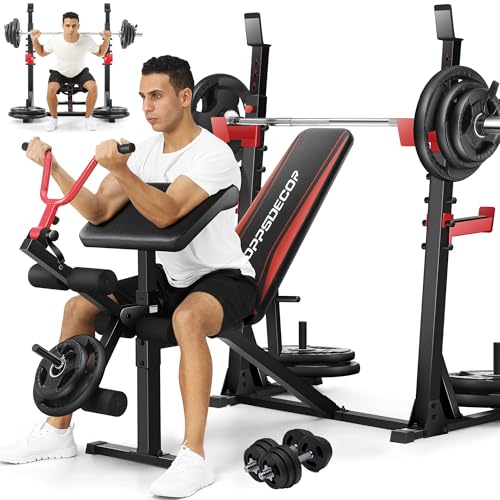 Professional Olympic Weight Bench Set with Squat Rack Adjustable Bench Press with Leg Extension and Curl Heavy-Duty Bench Press Preacher Curl Bench