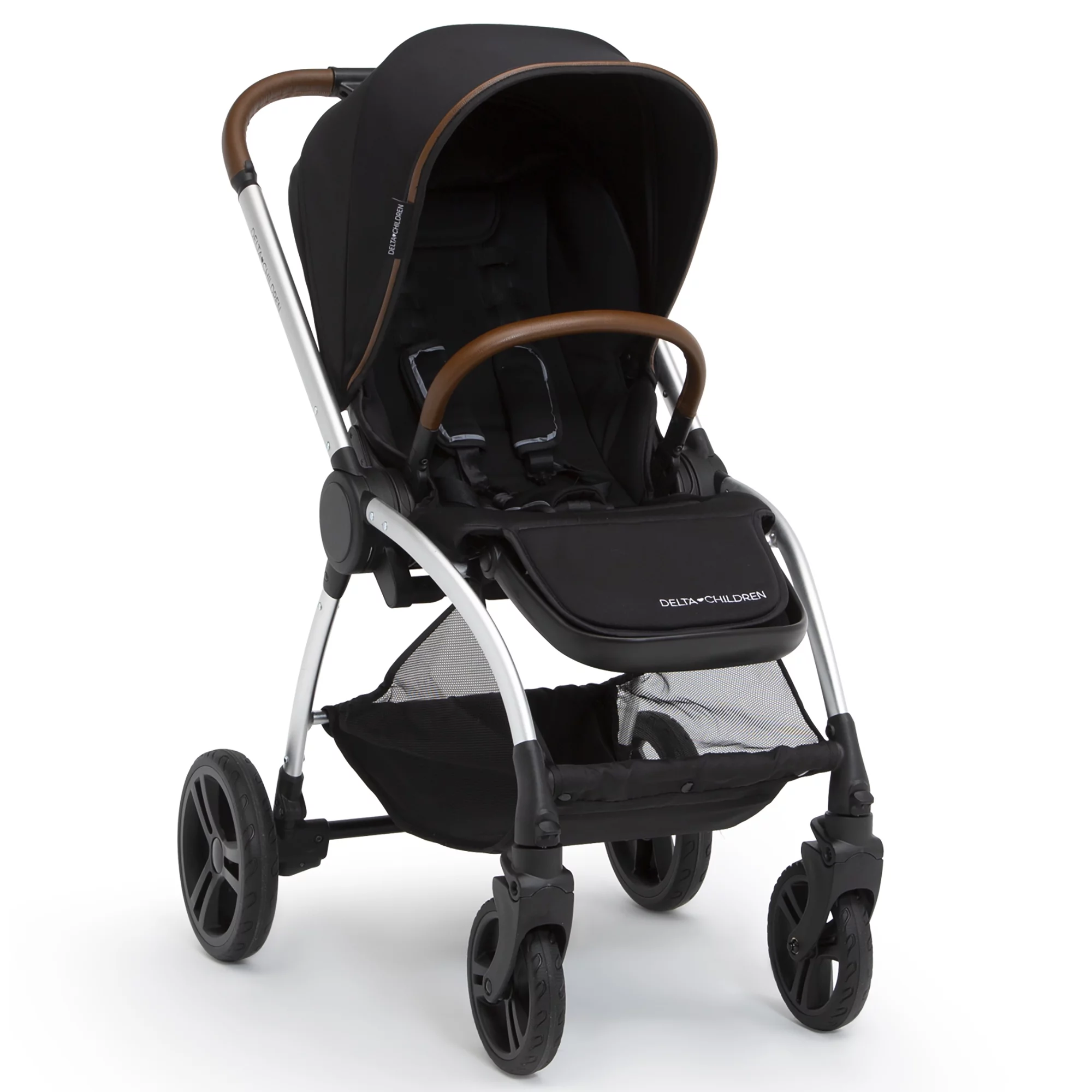 Delta Children Revolve Reversible Stroller - Leather Handlebar; One Hand Easy Fold; Lightweight Shock-Absorbing Frame