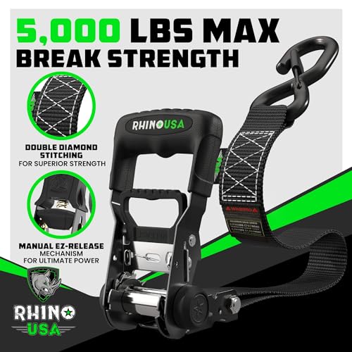 Rhino USA Ratchet Straps Heavy Duty Kit (4-Pack) - 1.6 Inch x 8 Feet (5,208lb Break Strength)