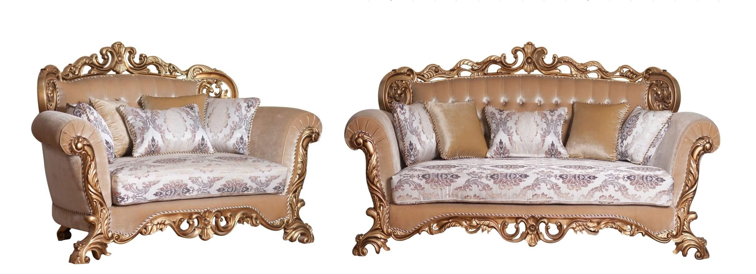 Luxury Antique Bronze Wood Trim VENEZIA Sofa Set 2 EUROPEAN FURNITURE Classic