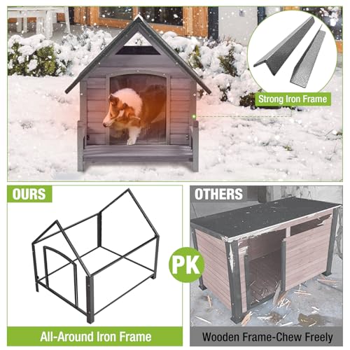 Dog House Outdoor with Liner for Winter 100% Insulated Dog Kennel for Small Medium Large Dogs, Metal Frame