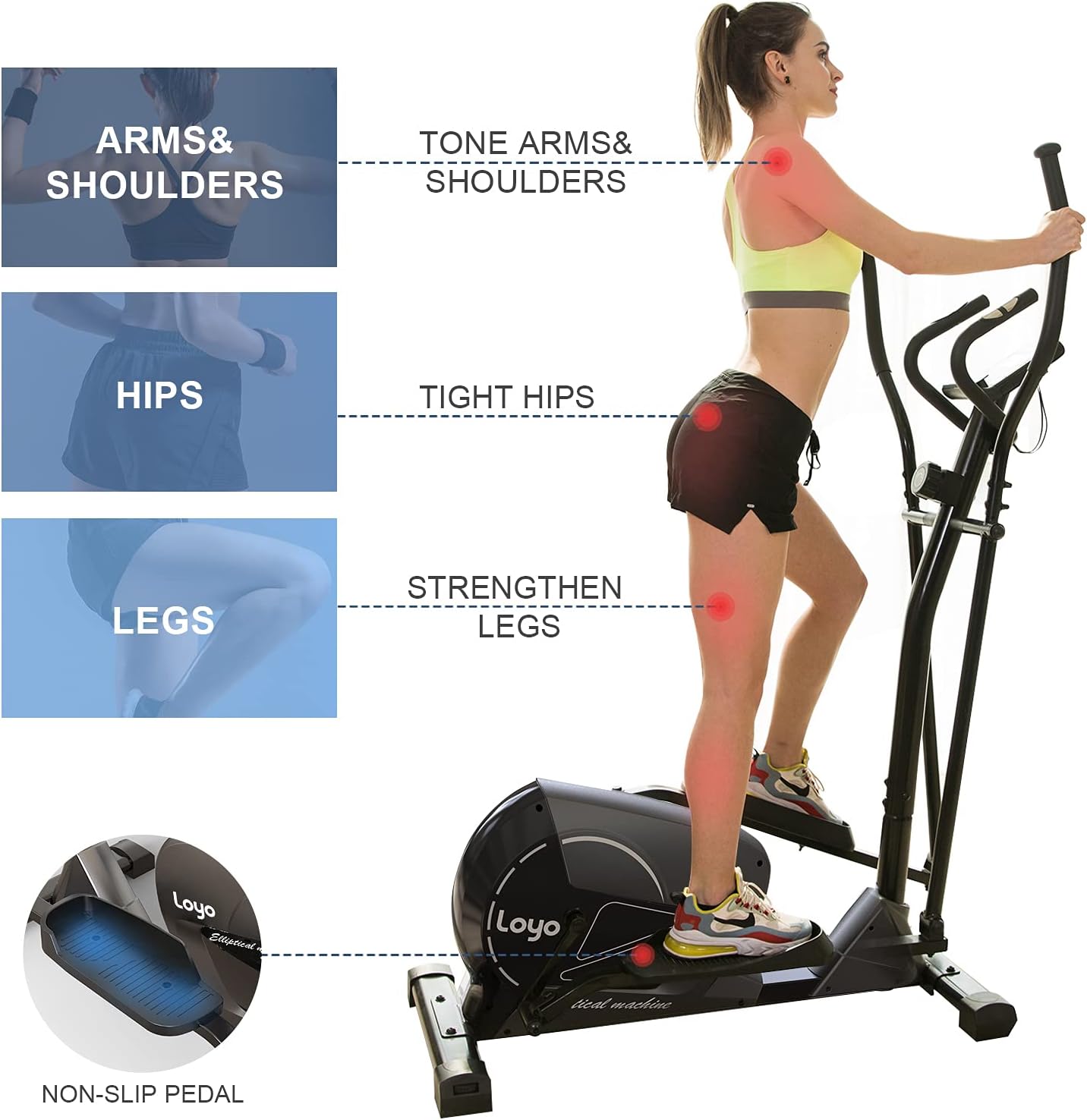 Loyo Elliptical Exercise Machine,Magnetic Elliptical Trainer Machine with 3PC Crank