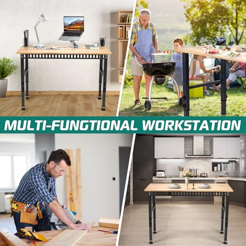 48 "Adjustable Workbench with Power Outlet, Heavy Duty 2000 LBS Load Capacity Hardwood Workbench Suitable for Workshop, Office, Garage, Home