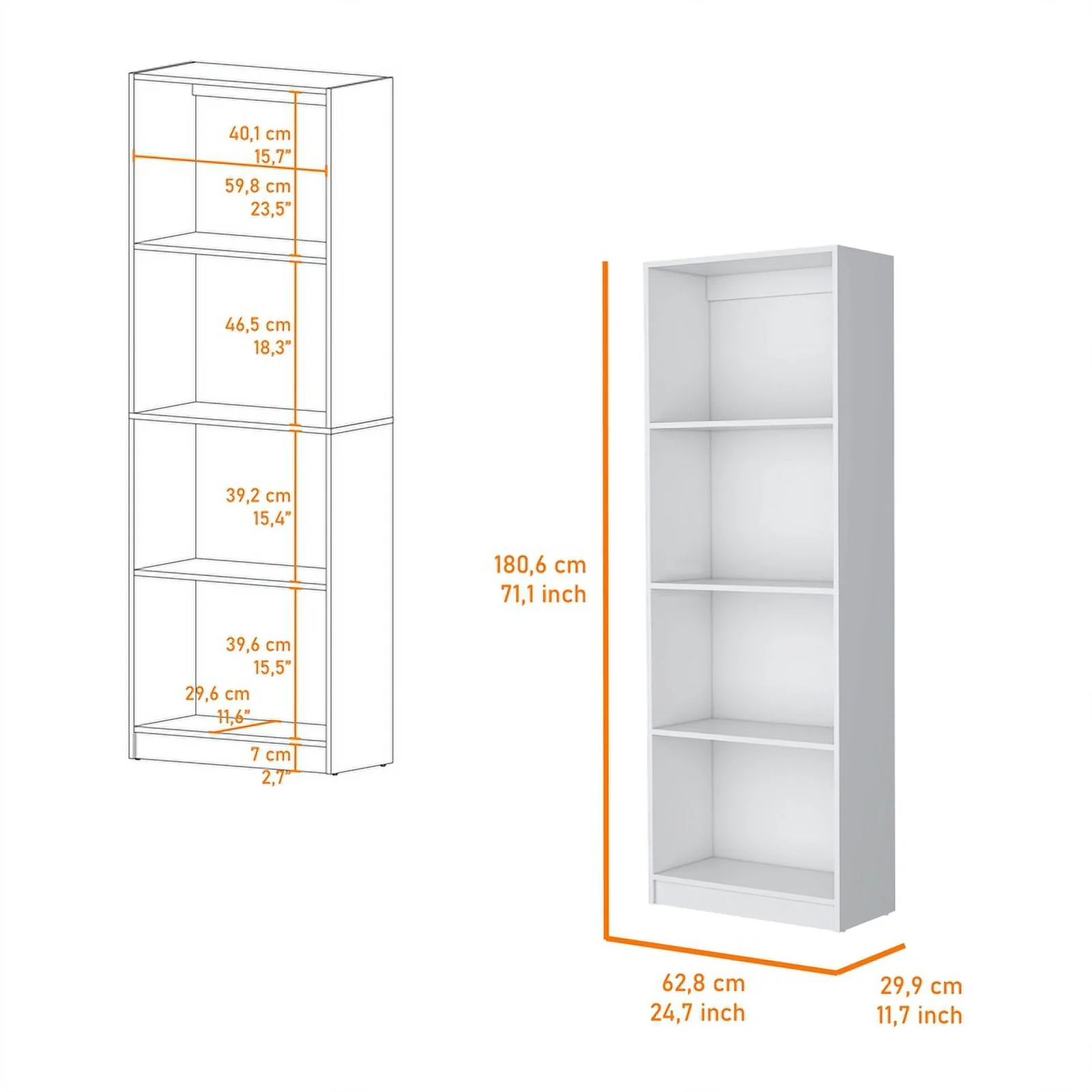 Home Square 2-Piece Set with Computer Desk and Wood Bookcase in White