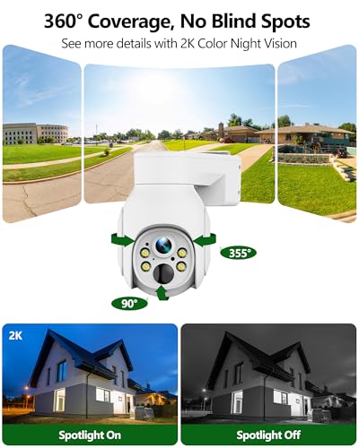 Camcamp Wireless Security Camera System, Solar Powered PTZ 4MP 6 Cam-kit Camera Security System, 500GB HDD NVR,Easy Installation, Color Night Vision