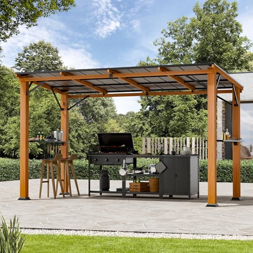 Hardtop Grill Gazebo 6'x12'with Side Shelf, Outdoor Gazebo with Bottle Opener & Hooks