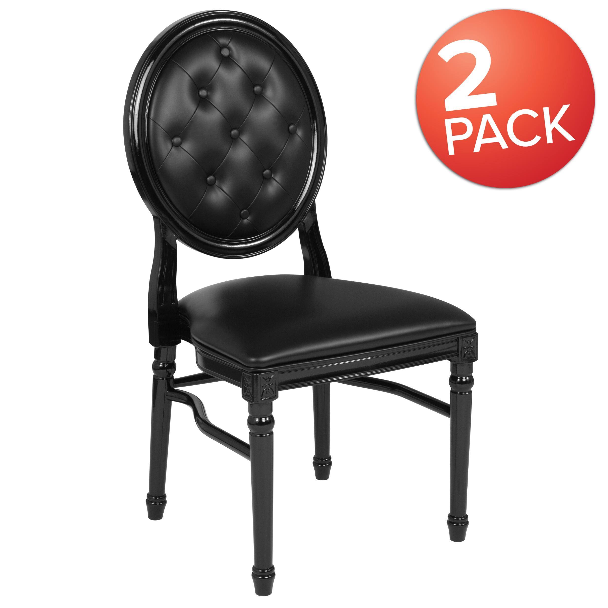 Flash Furniture 2 Pk. Hercules Series 900 lb. Capacity King Louis Chair with Transparent BACK, Black Vinyl Seat and Black Frame