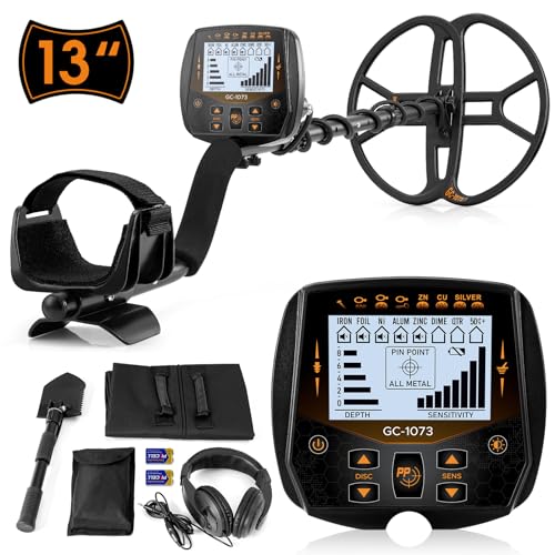 13" Metal Detector for Adults Professional, Double-D Waterproof Search Coil Gold Finder with Pinpoint, High Sensitivity DISC Mode