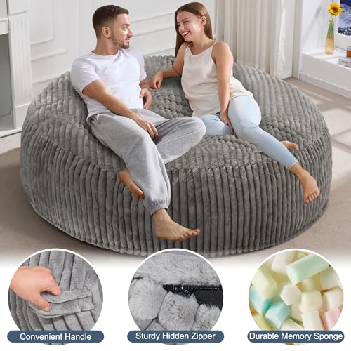 Hobestluk 5ft Bean Bag Chairs for Adults Large Beanbag Chair with Stripe Plush Cover Big Bean Bag Chair for Living Room Bedroom Dorm Office -Black