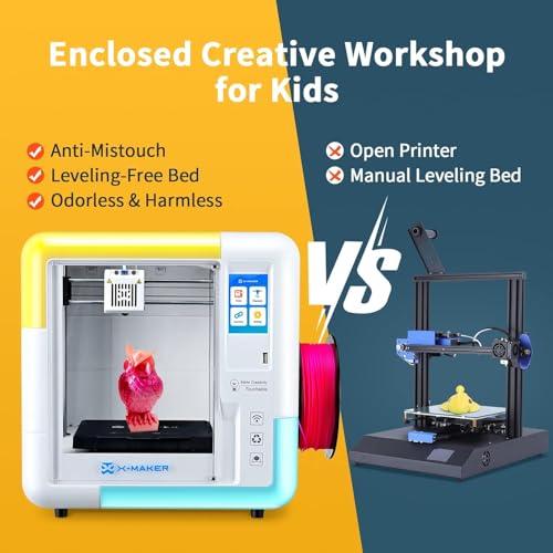 X-Maker 3D Printer for Kids and Beginners, Fully Assembled High-Speed 3D Printer with 8 PLA Filament Set, Leveling-Free Bed, Wi-Fi Printing
