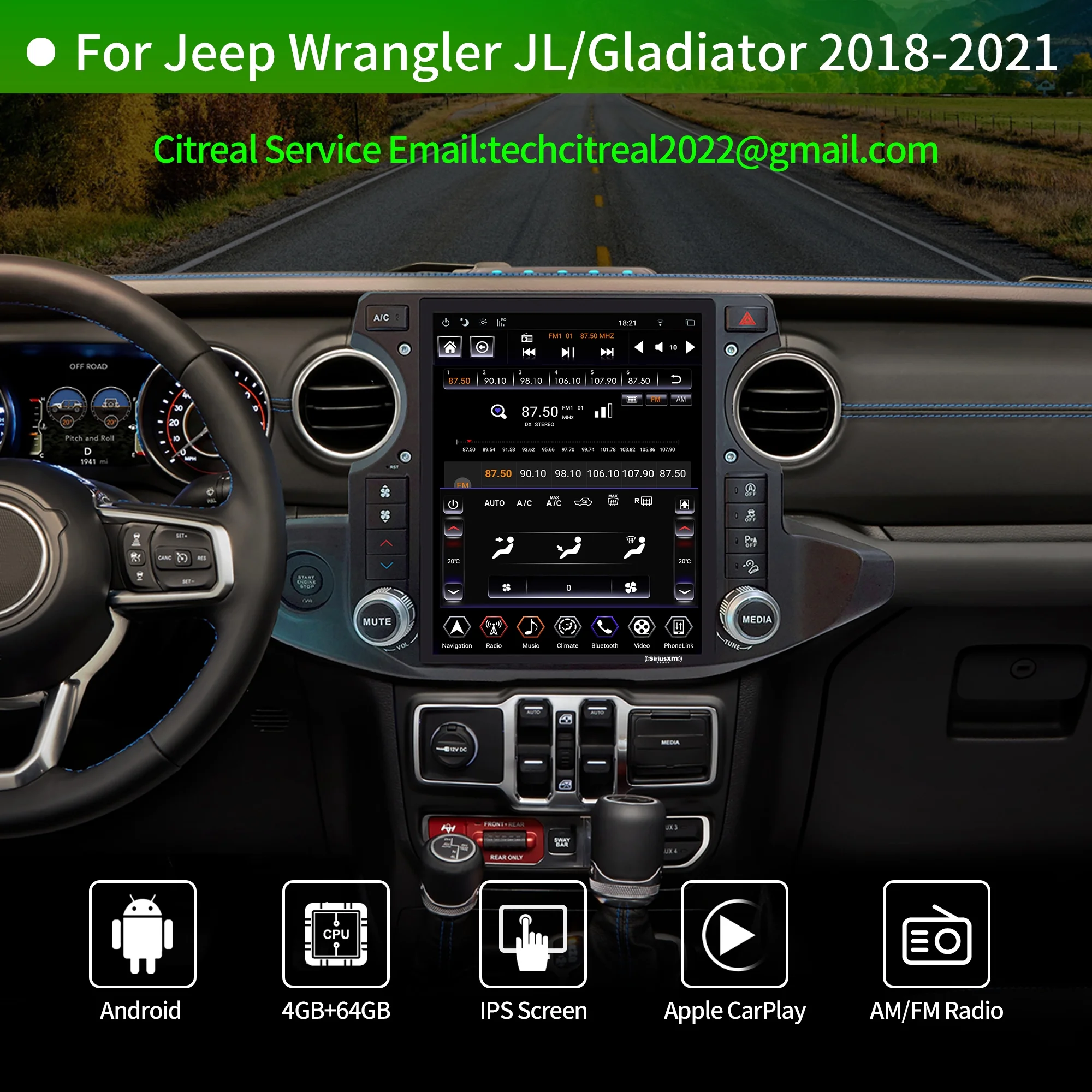 Linkswell Gen5 T-style 12.1 inch Car SirusXm Radio Stereo for Jeep Wrangler Gladiator 2018-2021 Touch Screen Car Navigator Android Truck Replacement