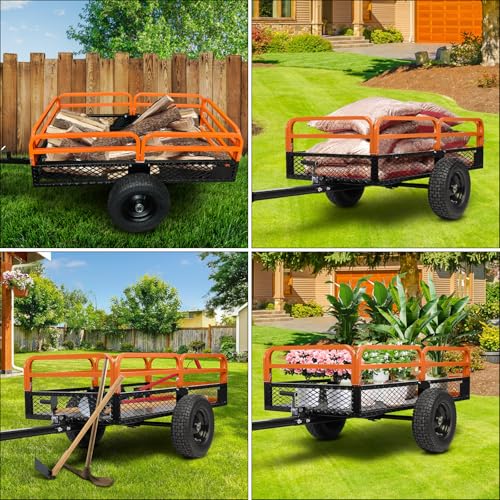 Garden Dump Carts, Heavy Duty Yard Cart, Large 1500-Pound Capacity, Steel Yard Trailer, Utility Trailer, Hand Pull or Foot Pedal Dump Cart for ATV