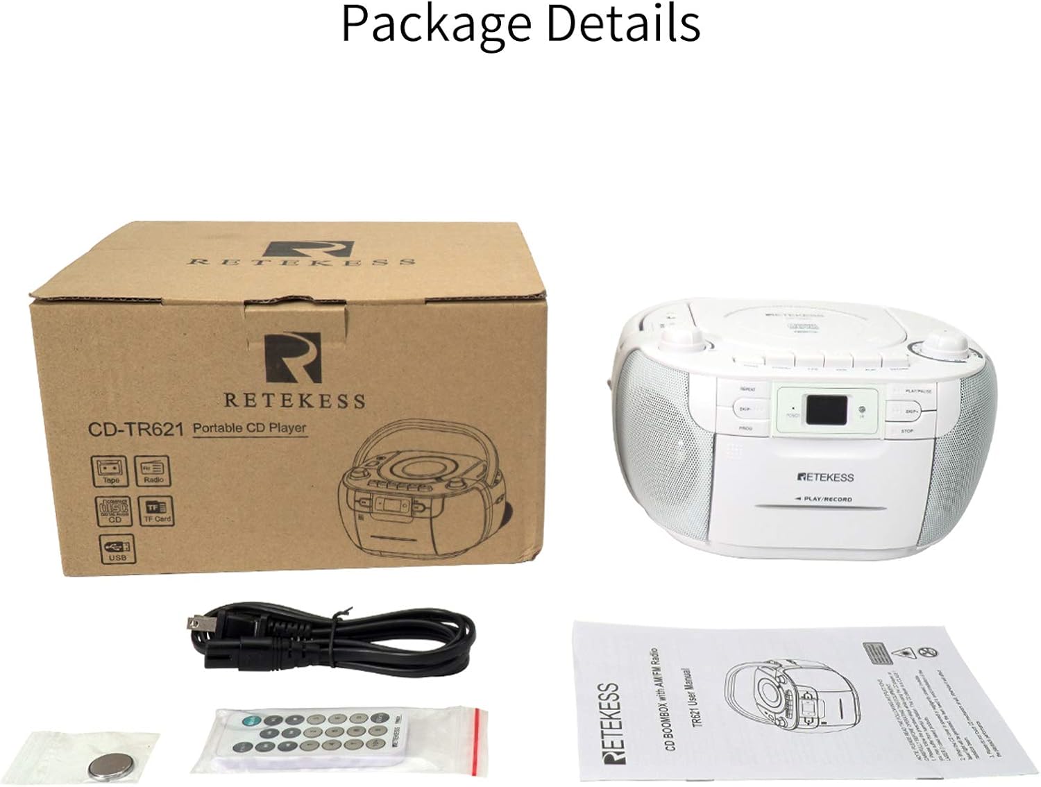 Retekess TR621 CD and Cassette Player Combo, Portable Boombox AM FM Radio, MP3 Player Stereo Sound with Remote Control, USB, TF Port