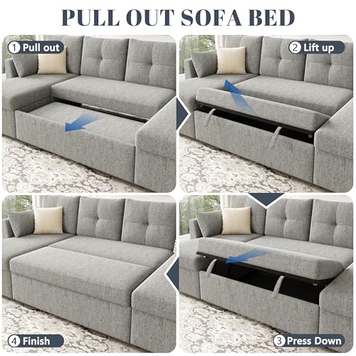Oversized Sleeper Sofa Couch, 110 inch 2 in 1 Pullout Couch Bed with Double Storage Chaise