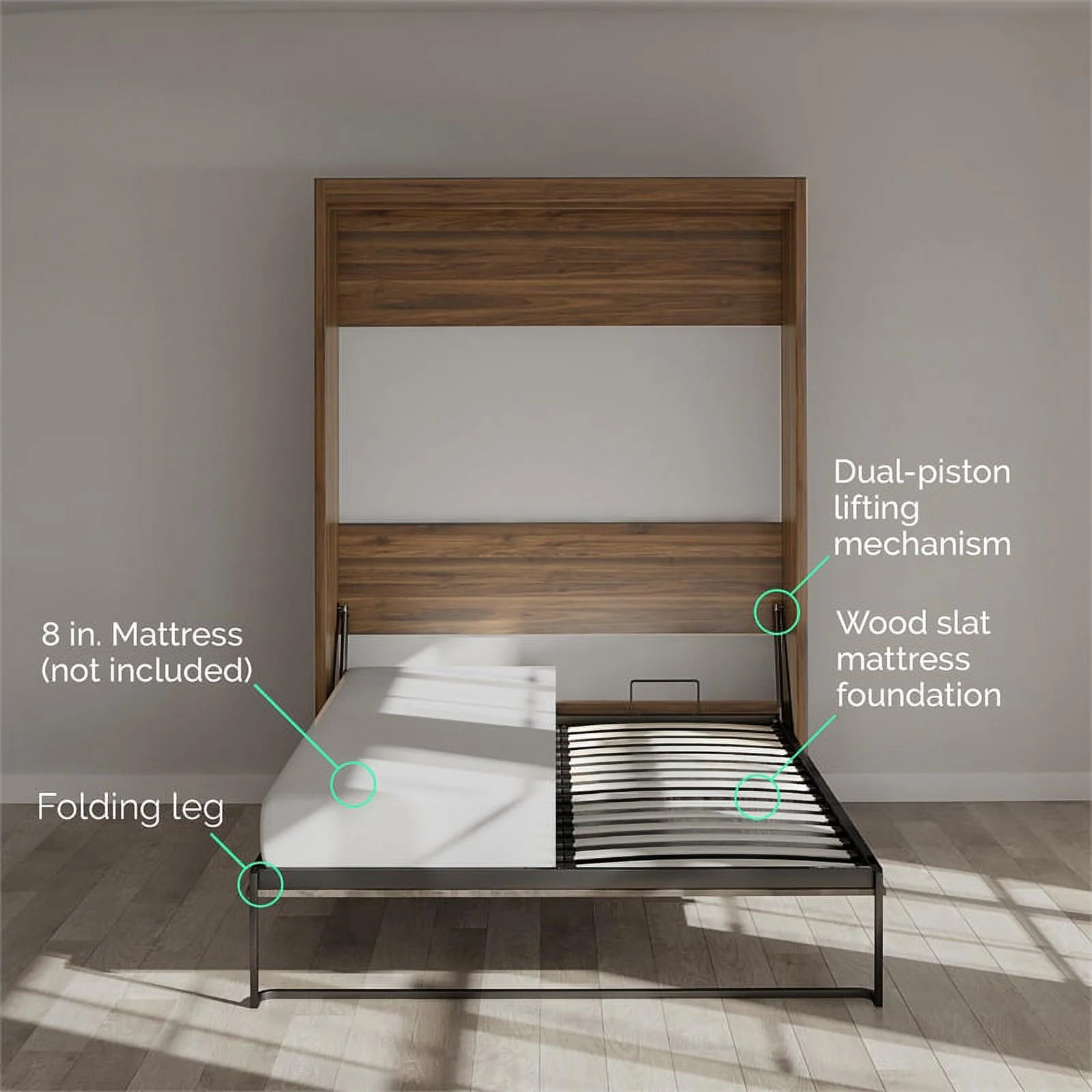 Bowery Hill Transitional Engineered Wood Brown Full Murphy Wall Bed