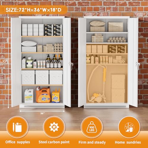 Greenvelly Steel SnapIt Storage Cabinet 72" Locking Metal Garage Storage Cabinet with 4 Adjustable Shelves, 2 Doors and Lock for File, Office, Garage