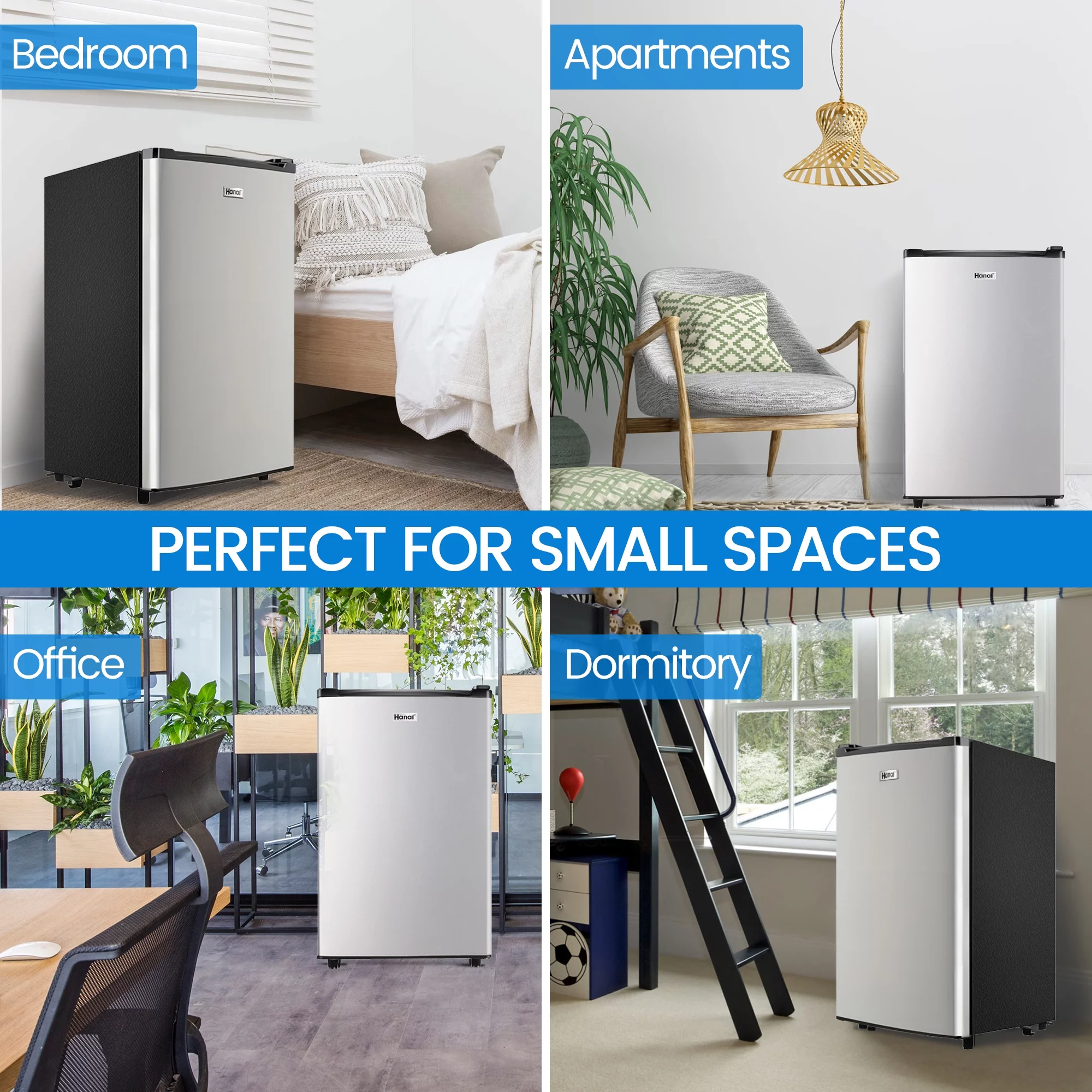 WANAI 3.2 Cu ft One Door Mini Fridge,Silvery,New