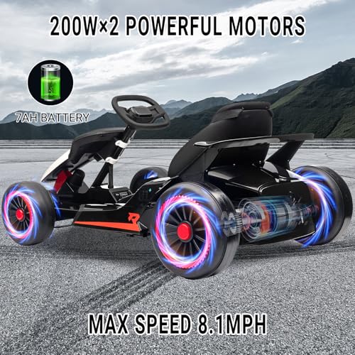 24V Go Kart for Kids, Electric Drift Kart with 2X200W Motor, 7AH Battery, Drift Function, Electric Pedals, and Safety Belt