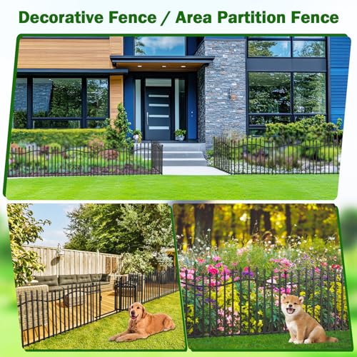 8 Panels Tall No Dig Garden Fence - 40in H x 18ft L, Reinforced Square Tube Rustproof Animal Barrier