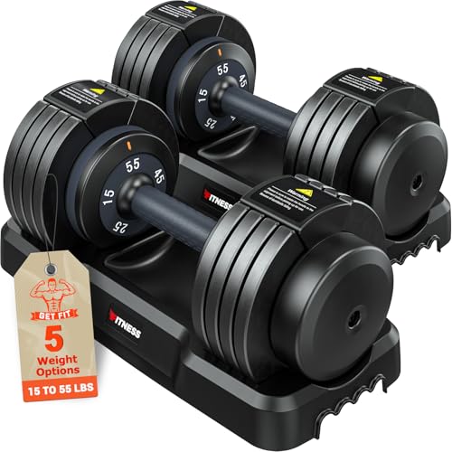 Adjustable Dumbbells Set of 2, 1-Sec Adjustable Weights Dumbbells Set, 5 in 1 Free Dumbbell with Anti-Slip Texture Handle
