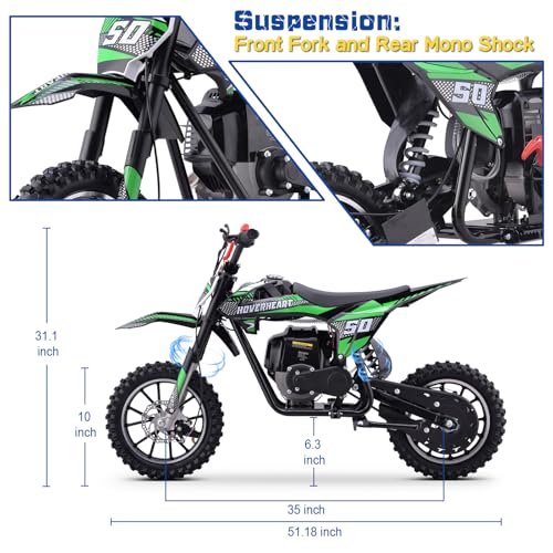 Hoverheart Gas Dirt Bike, 50cc 4-Stroke Gas Powered Kids Off Road Motorcycle (Model-DB4S004) with Off-Road Tire, Suspensions, Disc Brakes
