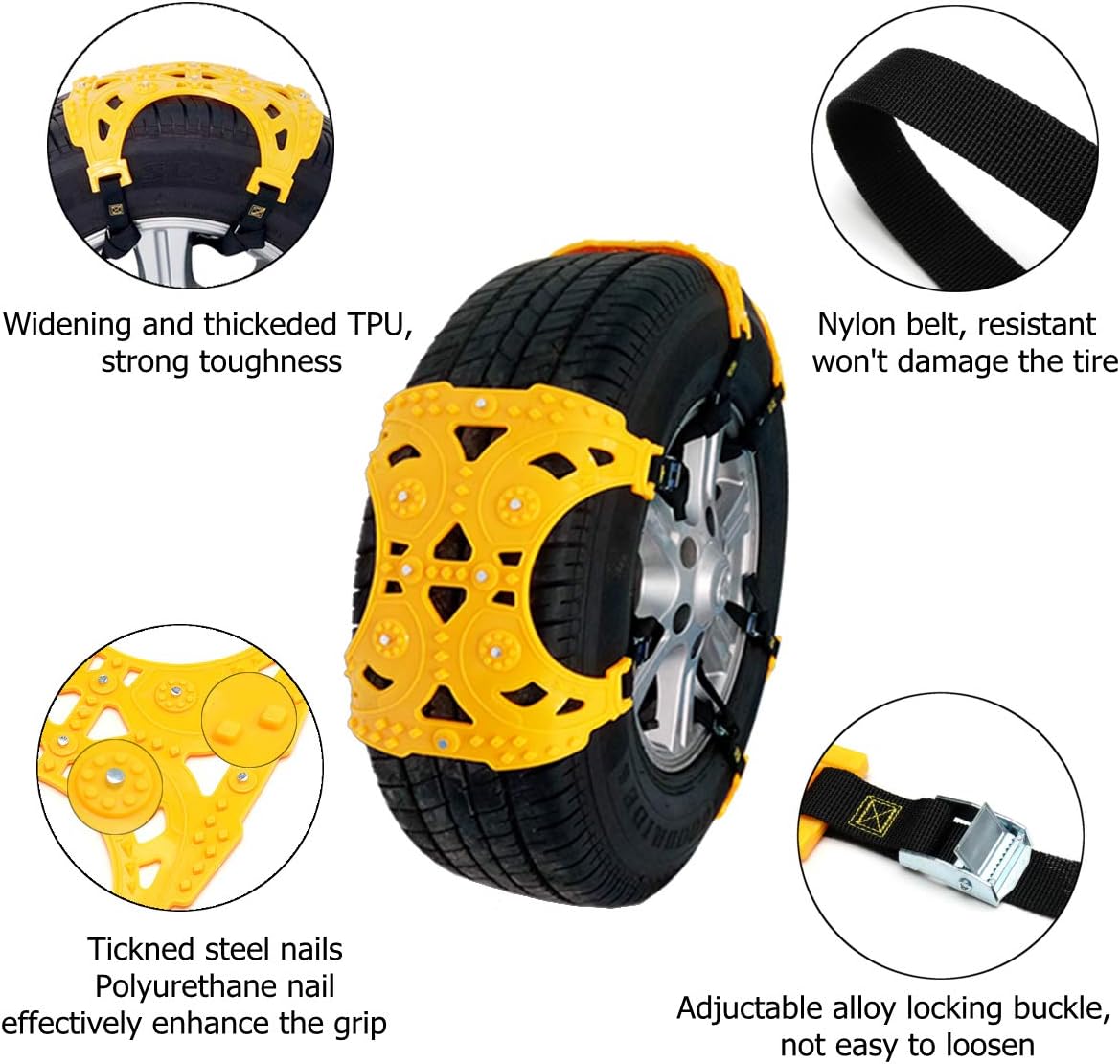 Jeremywell Universal Tire Security Snow Chains - Premium Quality Strong Durable All Season Anti-Skid Car, SUV