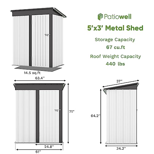 Patiowell 5x3 FT Outdoor Storage Shed, Tool Shed with Sloping Roof and Lockable Door, Metal Shed for Backyard Garden Patio Lawn, Brown