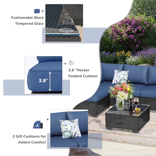 U-MAX 7 Piece Outdoor Patio Furniture Set, PE Rattan Outdoor Wicker Sectional Furniture Chair Set with Cushions and Tea Table