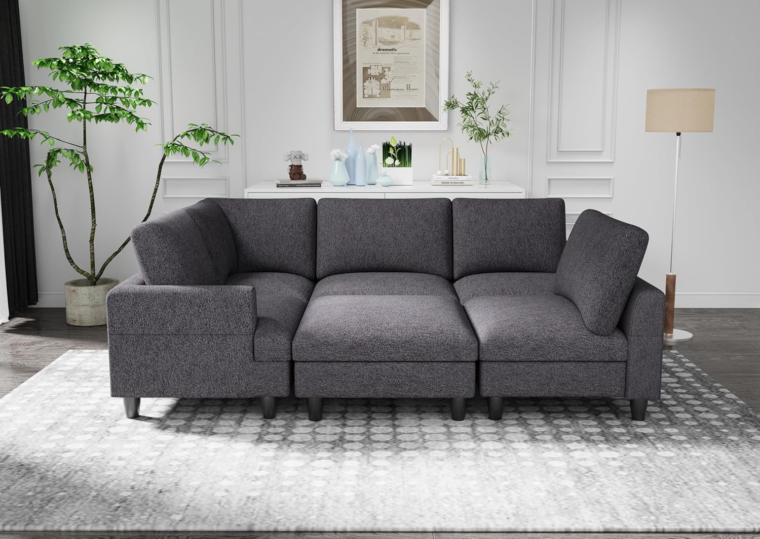 U-Shaped Oversized Modular Sectional Sofa Couch with Movable Ottoman