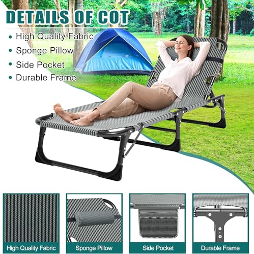 DoCred Folding Camping Cot with Mattress, 2 Pack Heavy Duty Folding Cot for Adults, Portable Sleeping Cot Bed Adults Outdoor Bed with Carry Bag